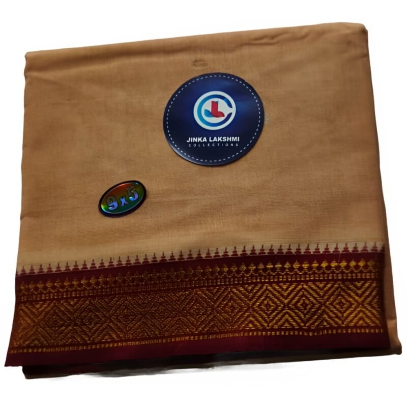 Beige Cotton dhoti 9x5 Unstitched Folded