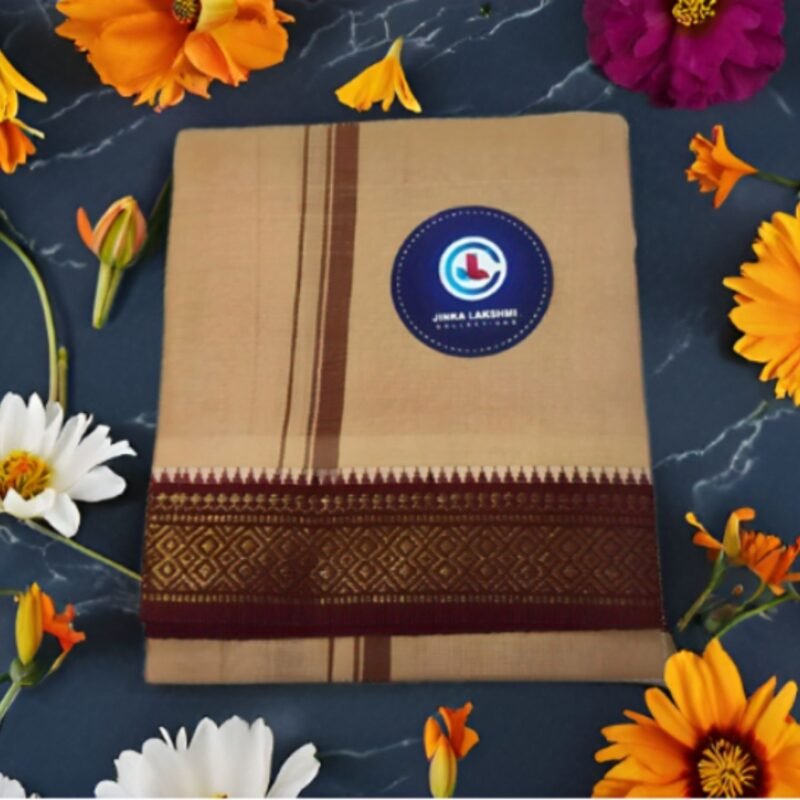 Beige Cotton Lungi 2 Meters With Maroon Border Unstitched Folded lifestyle