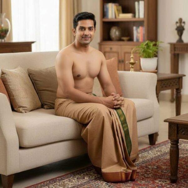 Beige Cotton Dhoti 9x5 Unstitched Lifestyle1