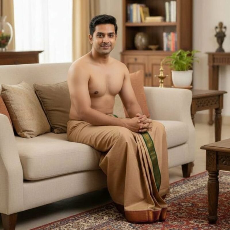 Beige Cotton Dhoti 9x5 Unstitched Lifestyle1