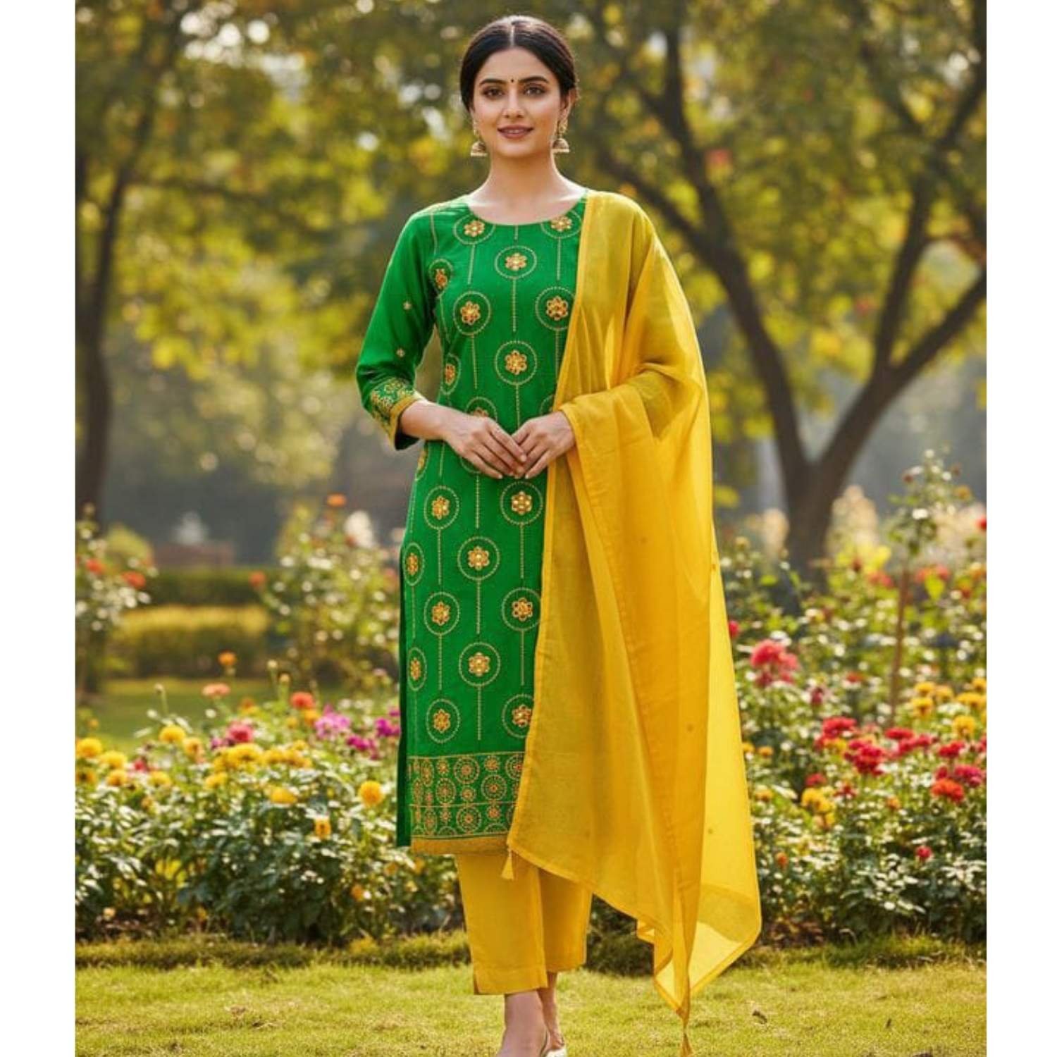 Cotton Embroidered Dress Material Unstitched Model 3 Lifestyle