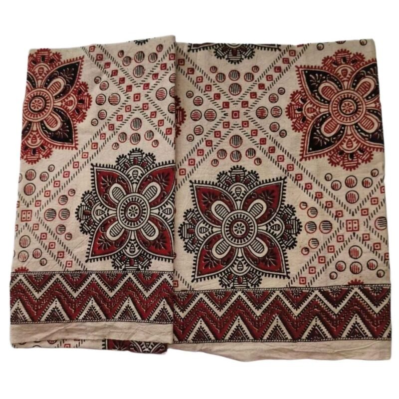 Kalamkari Cotton Lungi 2 Meters Unstitched Design 1 Unfolded