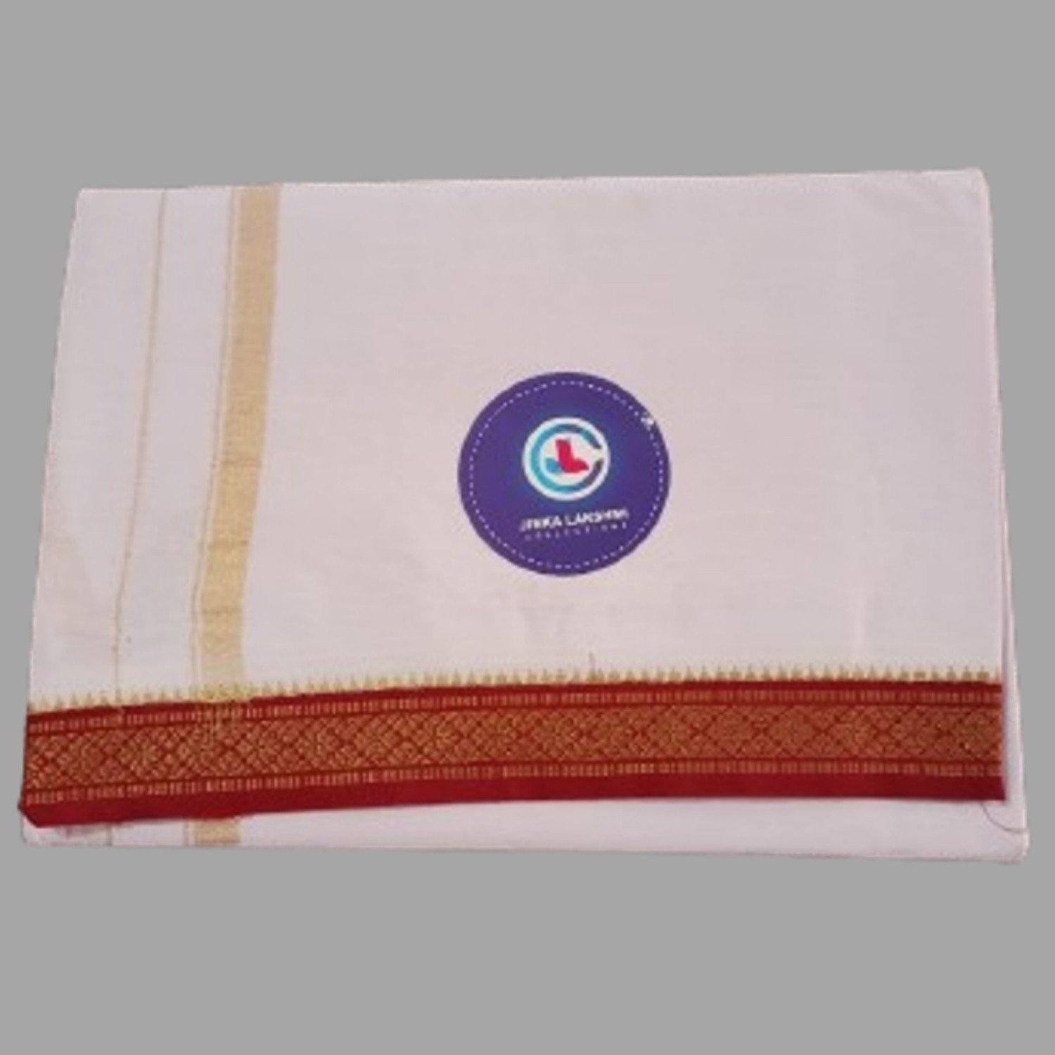 White Cotton Dhoti 4 Meters Unstitched with Small Maroon Border Folded