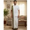 Traditional White Cotton Dhoti 9x5 Unstitched Model image