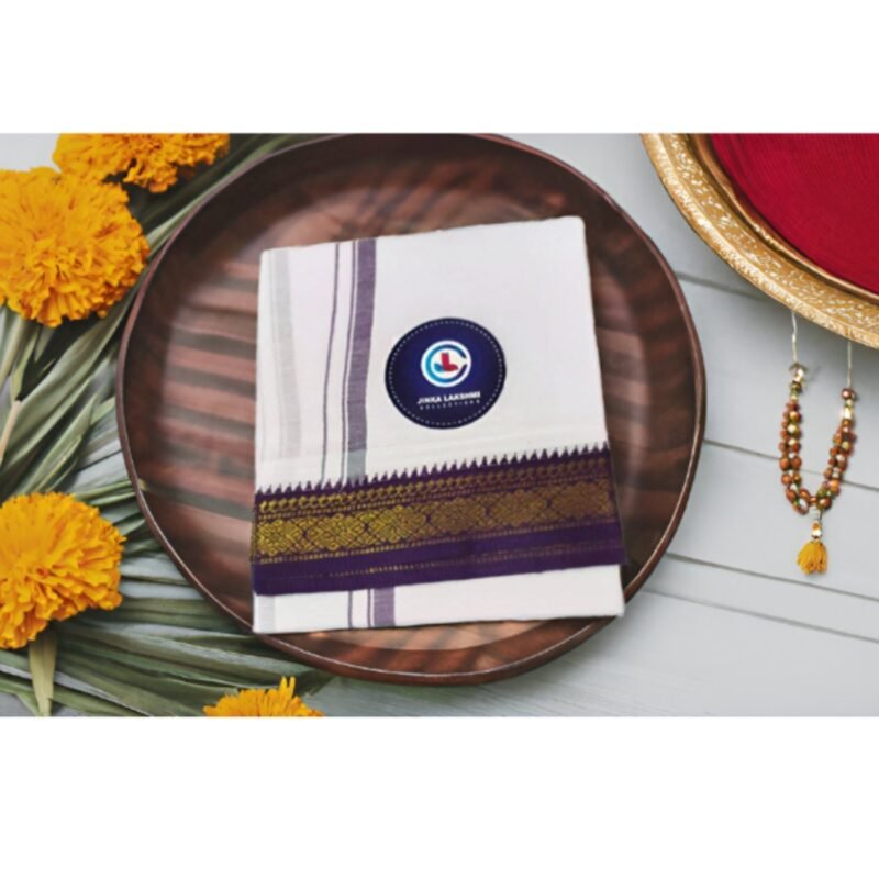 White Cotton Lungi 2 Meters With Blue Border Unstitched Folded Lifestyle