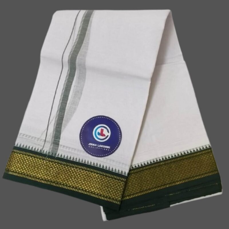 White Cotton Lungi 2 Meters With Green Border Unstitched Unfolded1