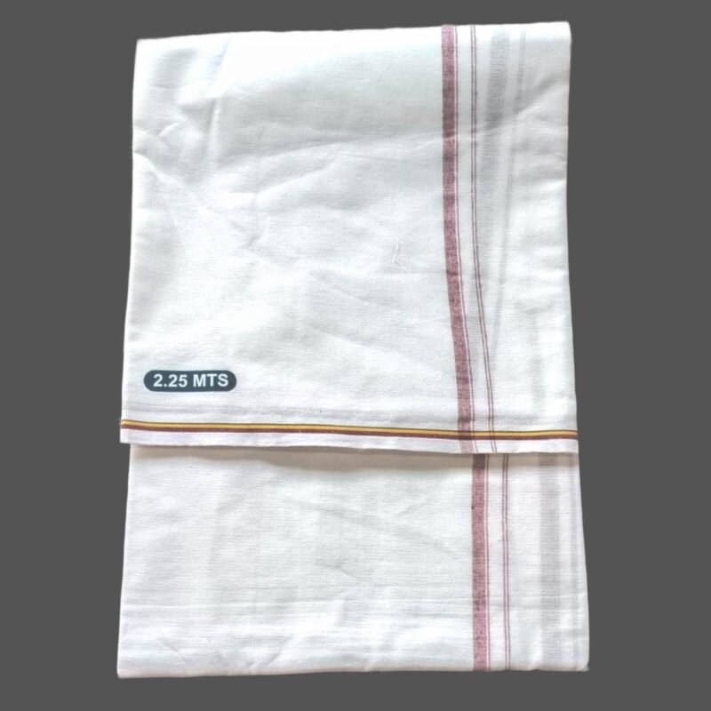 White Cotton Lungi 2.25 Meters With Maroon Border Unstitched Unfolded2