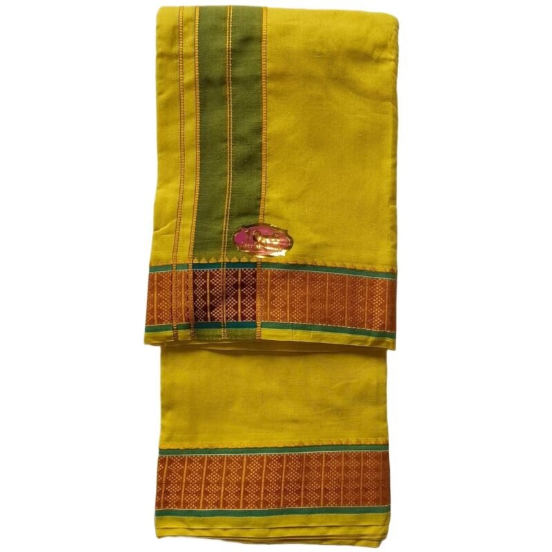 Yellow Cotton Dhoti 10x6 Unstitched Unfolded2
