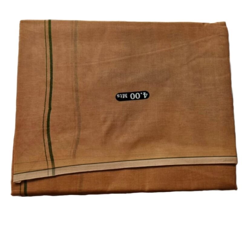 Beige Cotton Dhoti 4 Meters with Green border line Folded