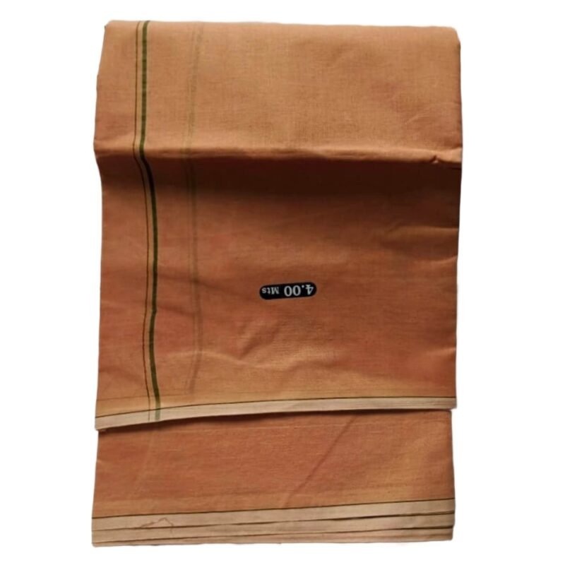 Beige Cotton Dhoti 4 Meters with Green border line Unfolded