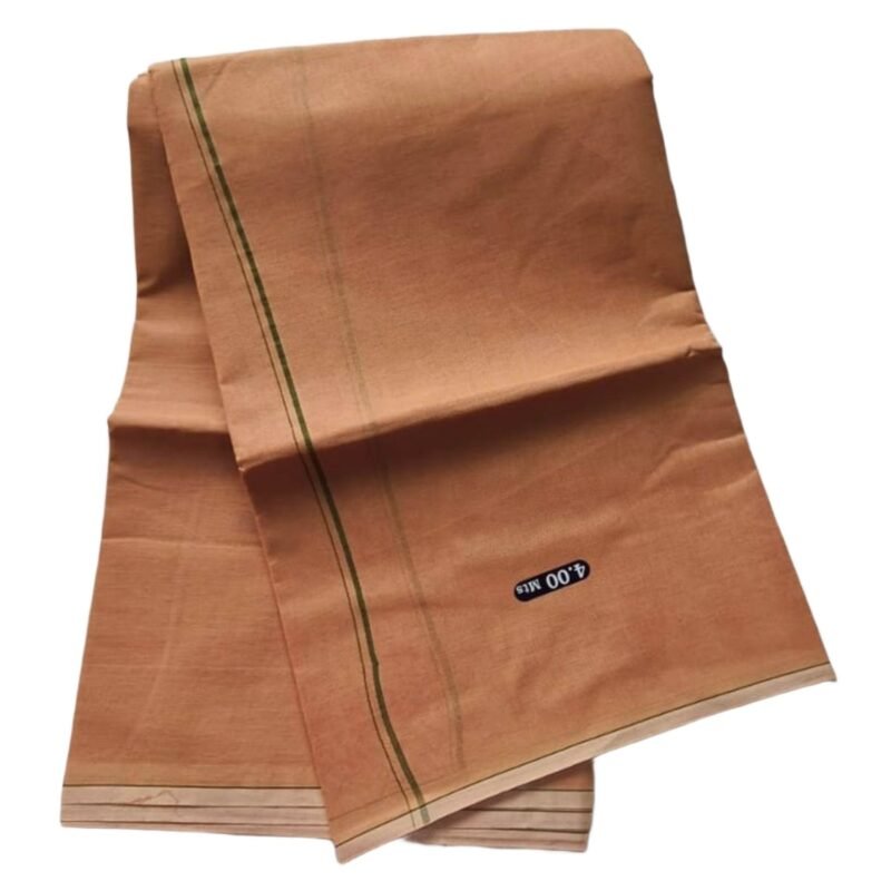 Beige Cotton Dhoti 4 Meters with Green border line Unfolded1