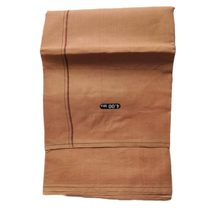 Beige Cotton Dhoti 4 Meters with Maroon border line Unfolded1