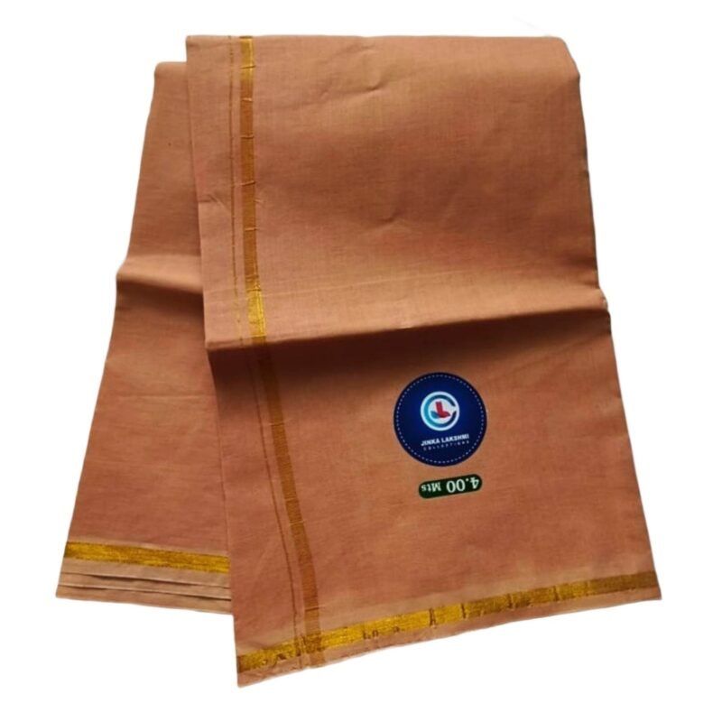 Beige Cotton Dhoti 4 Meters with Zari border Unfolded