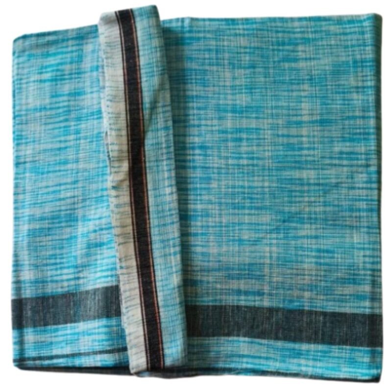 Blue Pure Cotton Lungi 2 Meters Unstitched Unfolded