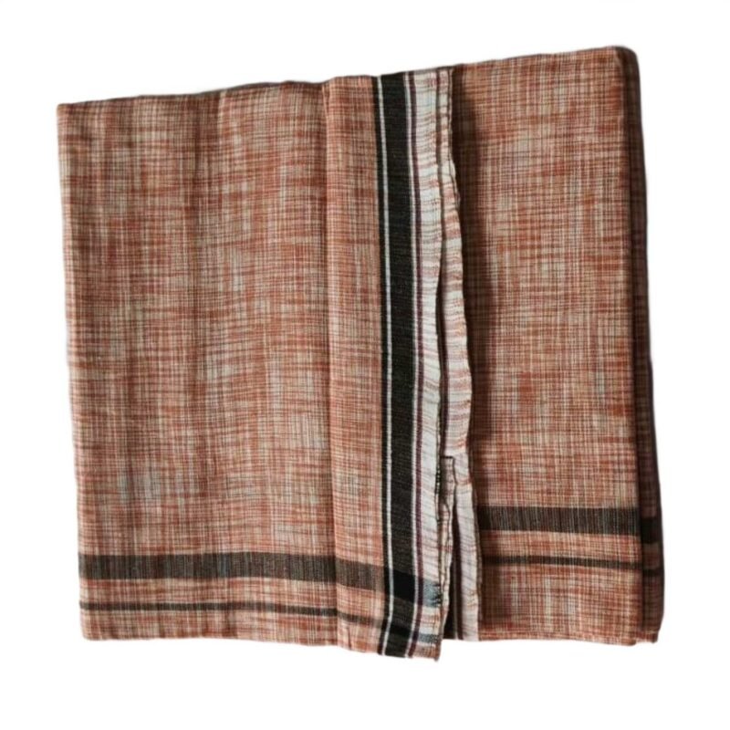 Earthy Rust Orange Pure Cotton Lungi 2 Meters Unstitched Unfolded