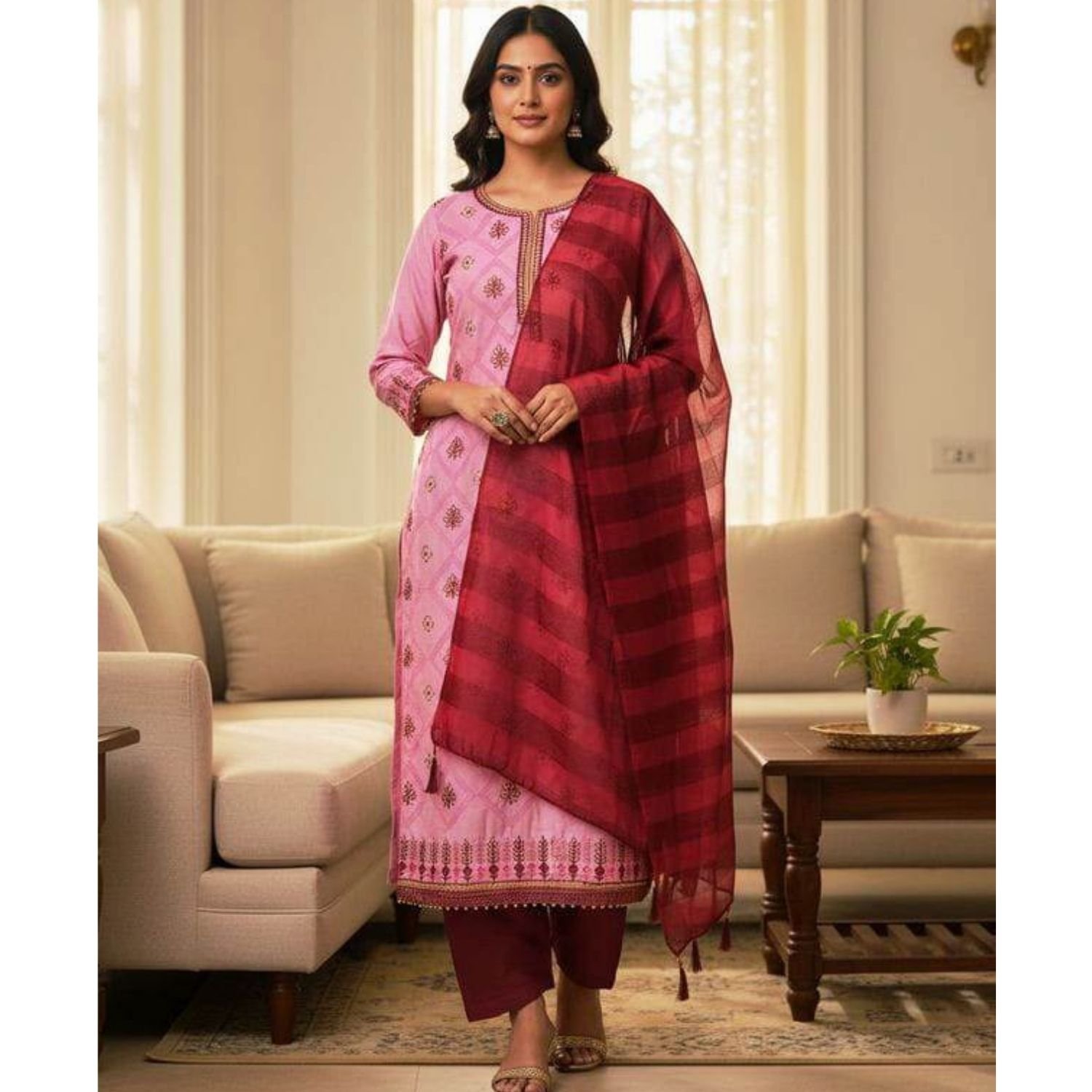 Embroidered Cotton Unstitched Dress Material For Girls Model 4 Lifestyle