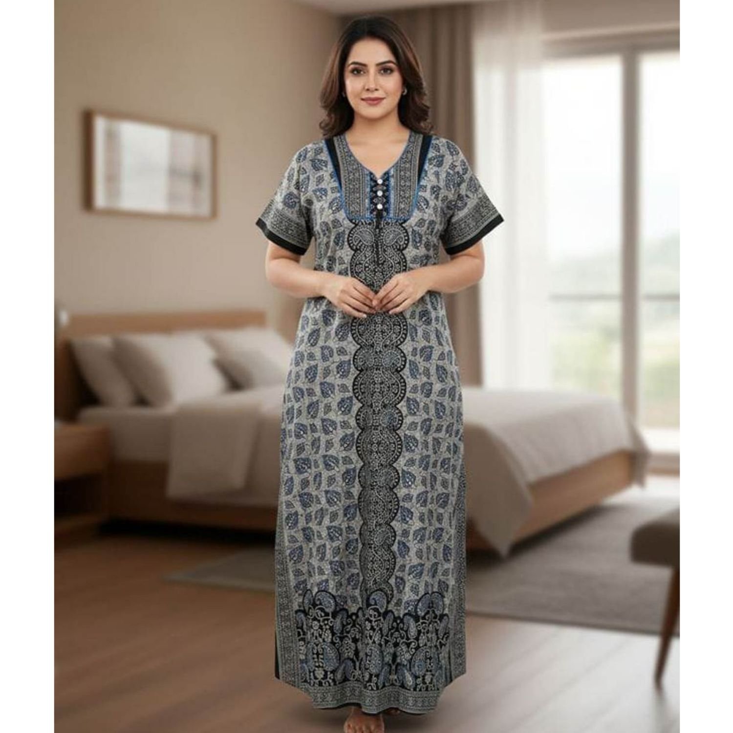 Jaipuri Cotton Nighty With Pocket Model 1 Lifestyle