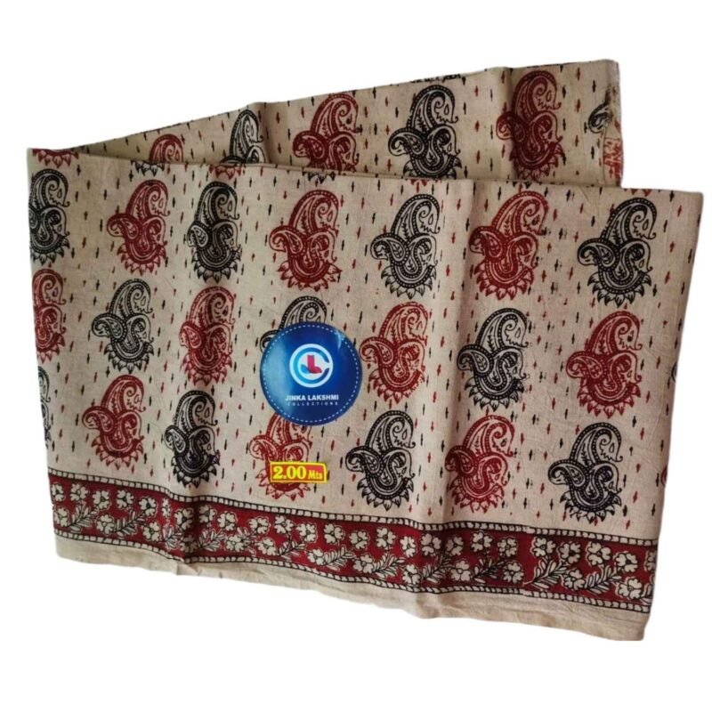 Kalamkari Cotton Lungi 2 Meters Unstitched Unfolded1