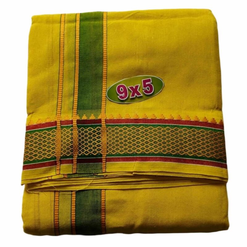 Lemon Yellow Cotton Dhoti Folded