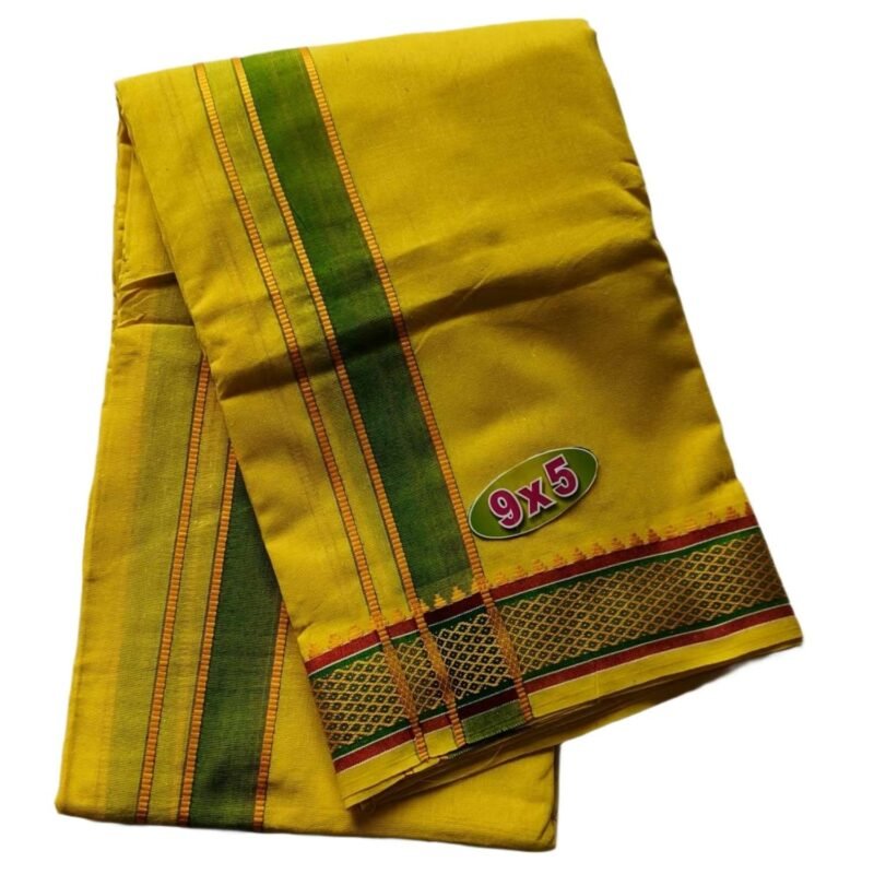 Lemon Yellow Cotton Dhoti Unfolded