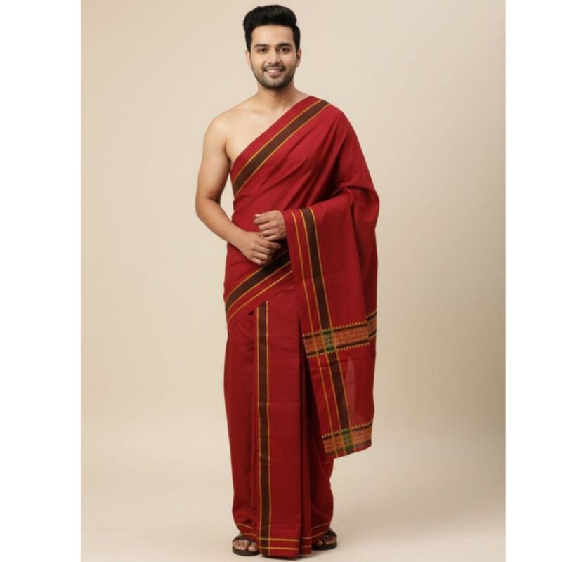 Maroon Cotton Dhoti 9x5 Size Lifestyle