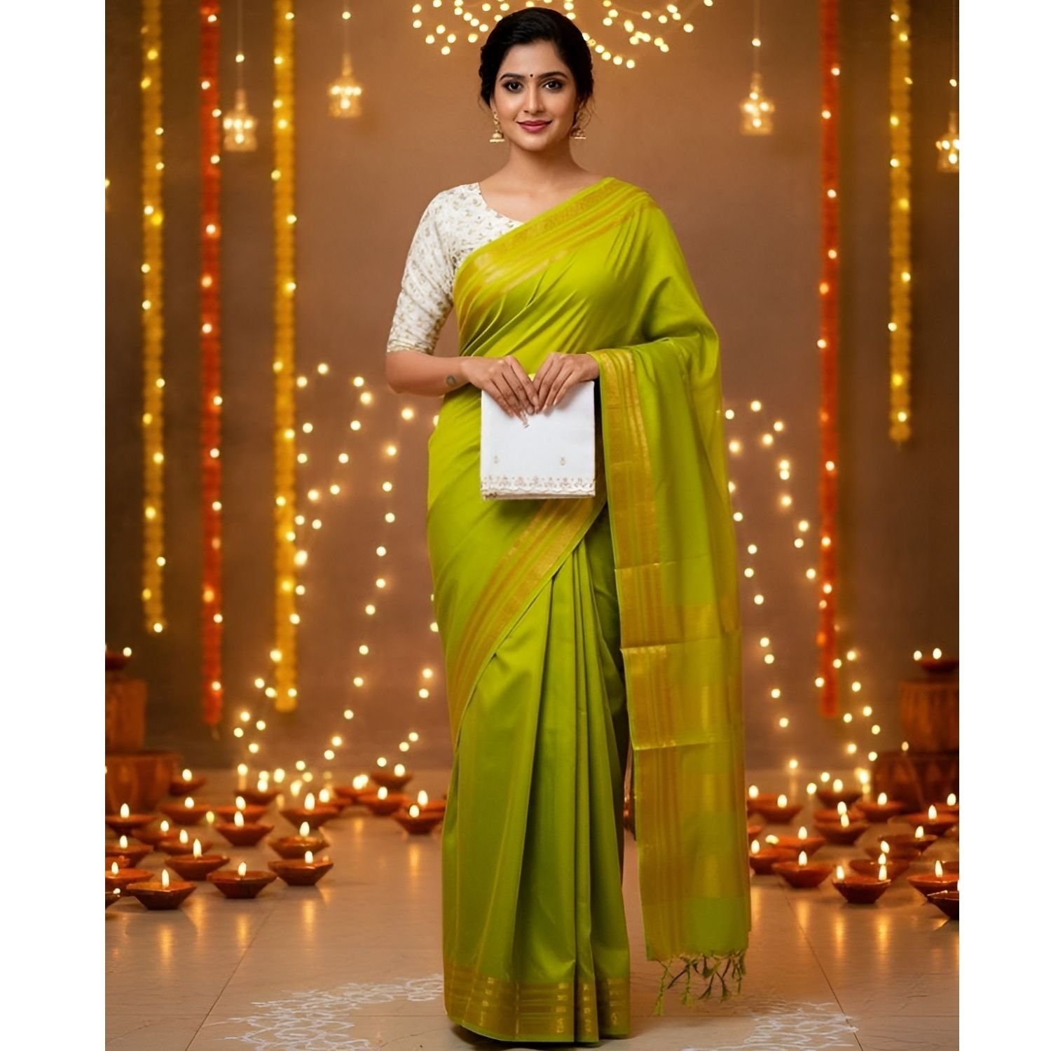 Green Mysore Silk Saree With Blouse For Women Lifestyle