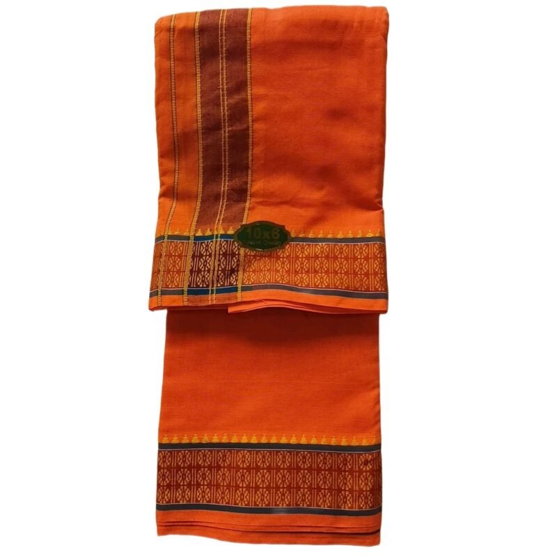 Orange Cotton Dhoti 10x6 Size Unfolded1