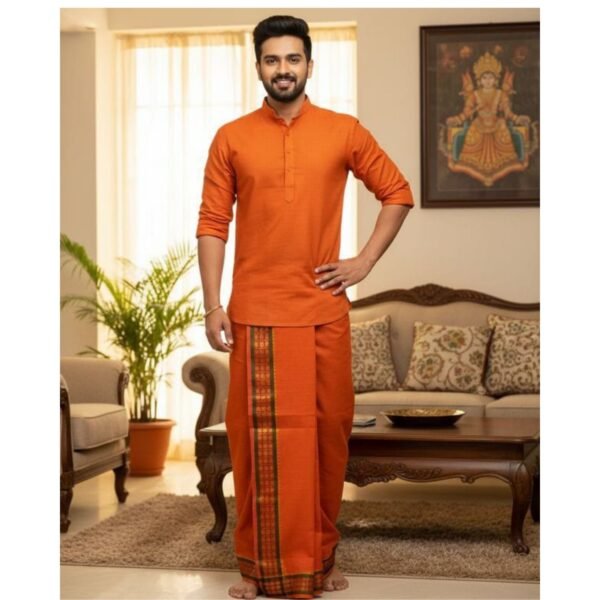 Orange Cotton Dhoti 9x5 Size Lifestyle