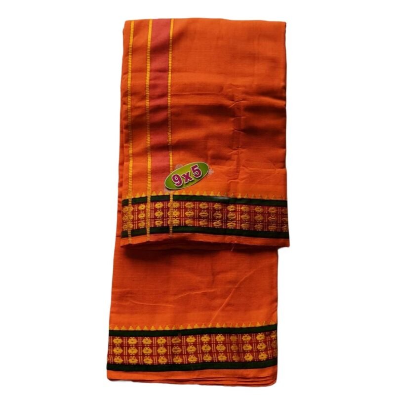 Orange Cotton Dhoti 9x5 Size Unfolded1
