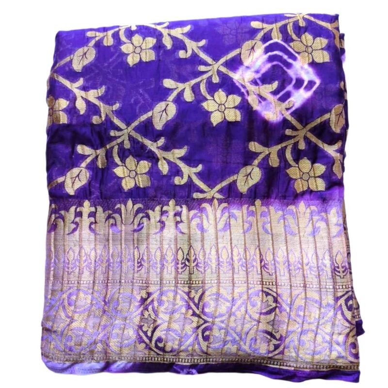 Purple Silk Saree with bandhani design Folded