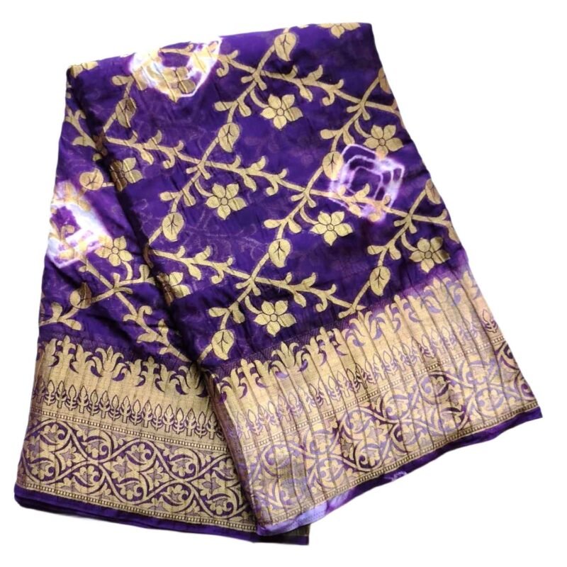 Purple Silk Saree with bandhani design Unfolded