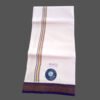 Men's White Cotton Dhoti 4 Meters with Blue big border Unfolded1