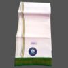 Men's White Cotton Dhoti 4 Meters with Green big border Unfolded1