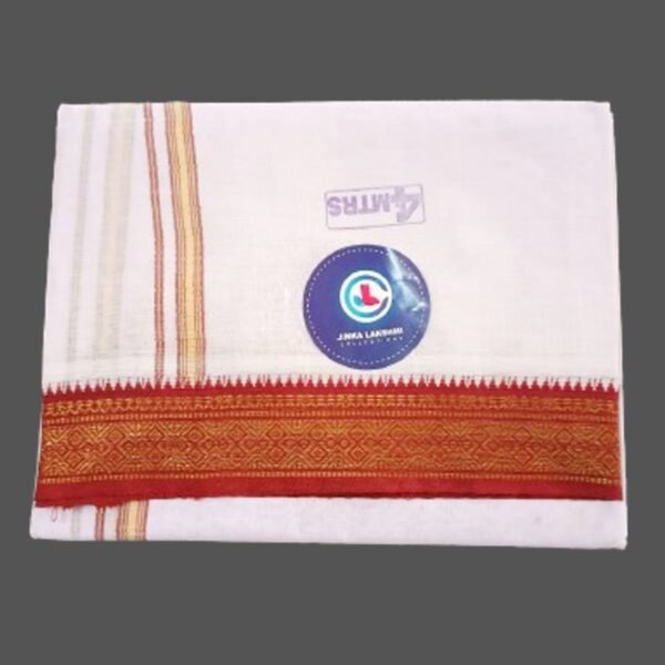 White Cotton Dhoti 4 Meters with Big Maroon border Folded