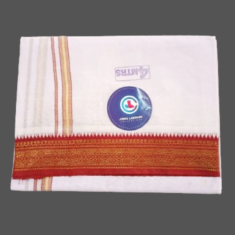 White Cotton Dhoti 4 Meters with Big Maroon border Folded