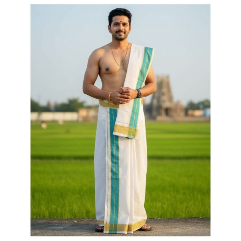 Elegant White Cotton Dhoti 9x5 Size lifestyle