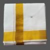White Cotton Dhoti 9x5 size With Big Gold Zari Border Folded
