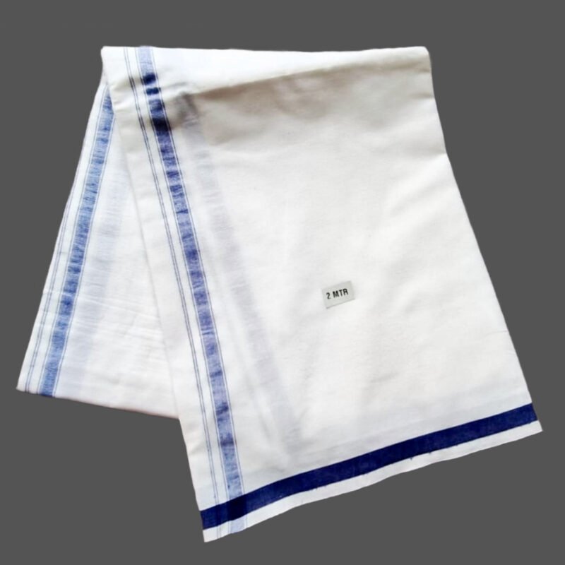 White Cotton Lungi 2 Meters with Blue Border Unfolded1