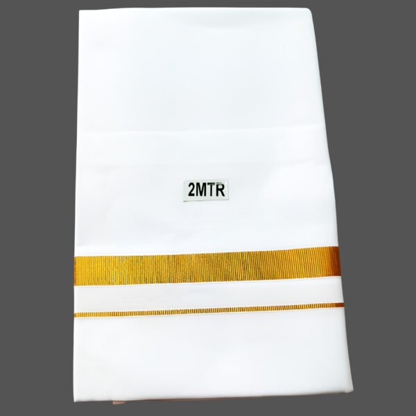 White Cotton Lungi 2 Meters Unstitched with Gold Border Folded
