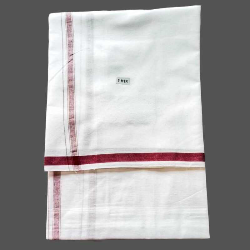 White Cotton Lungi 2 Meters with Maroon border Unfolded