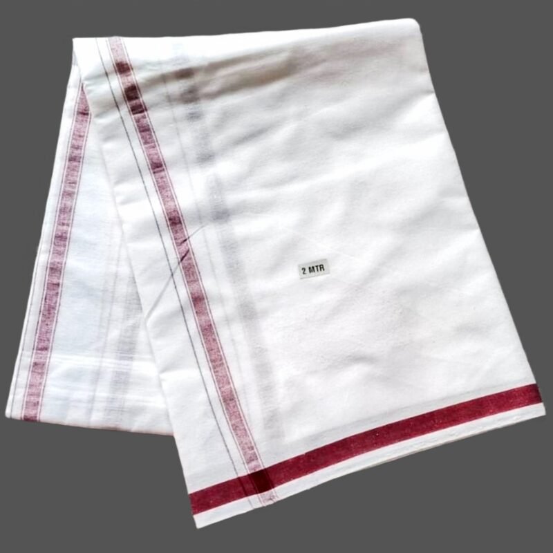 White Cotton Lungi 2 Meters with Maroon border Unfolded1