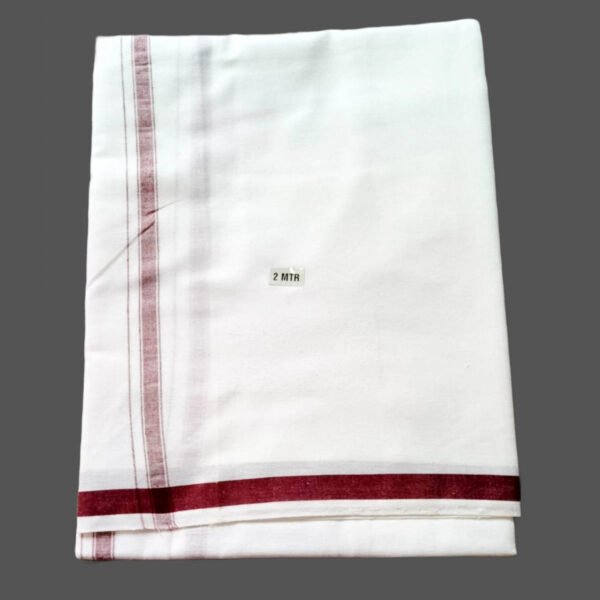 White Cotton Lungi 2 Meters with Small Maroon border folded