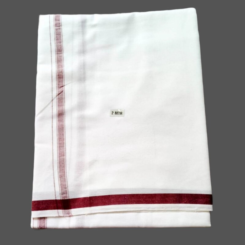 White Cotton Lungi 2 Meters with Small Maroon border folded