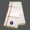 White cotton lungi 4 meters with small gold zari border Unfolded