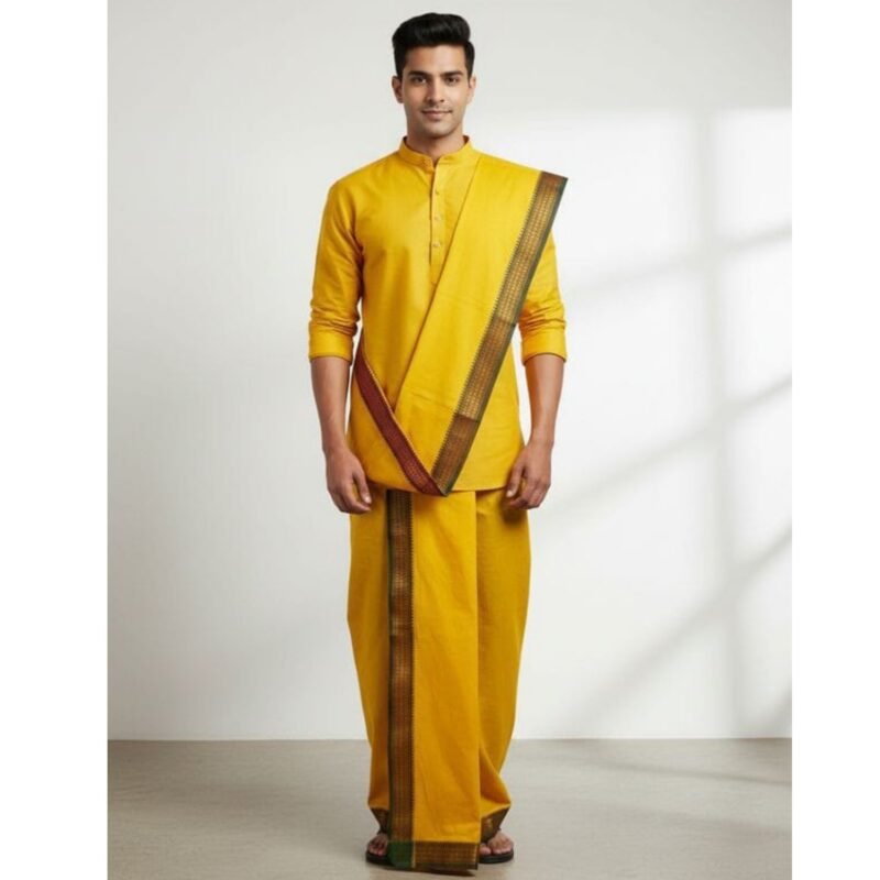 Yellow Cotton Dhoti 9x5 Size Lifestyle