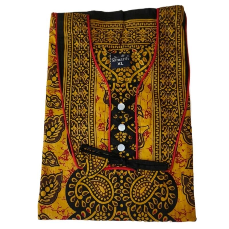 Jaipuri Yellow Cotton Nighty Folded