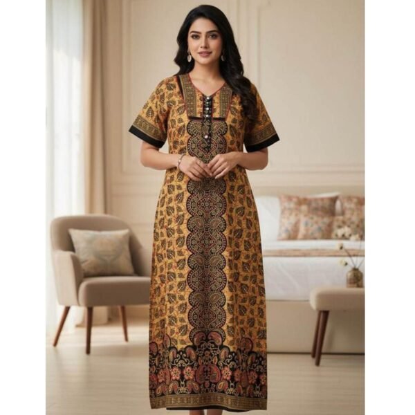 Jaipuri Yellow Cotton Nighty Lifestyle