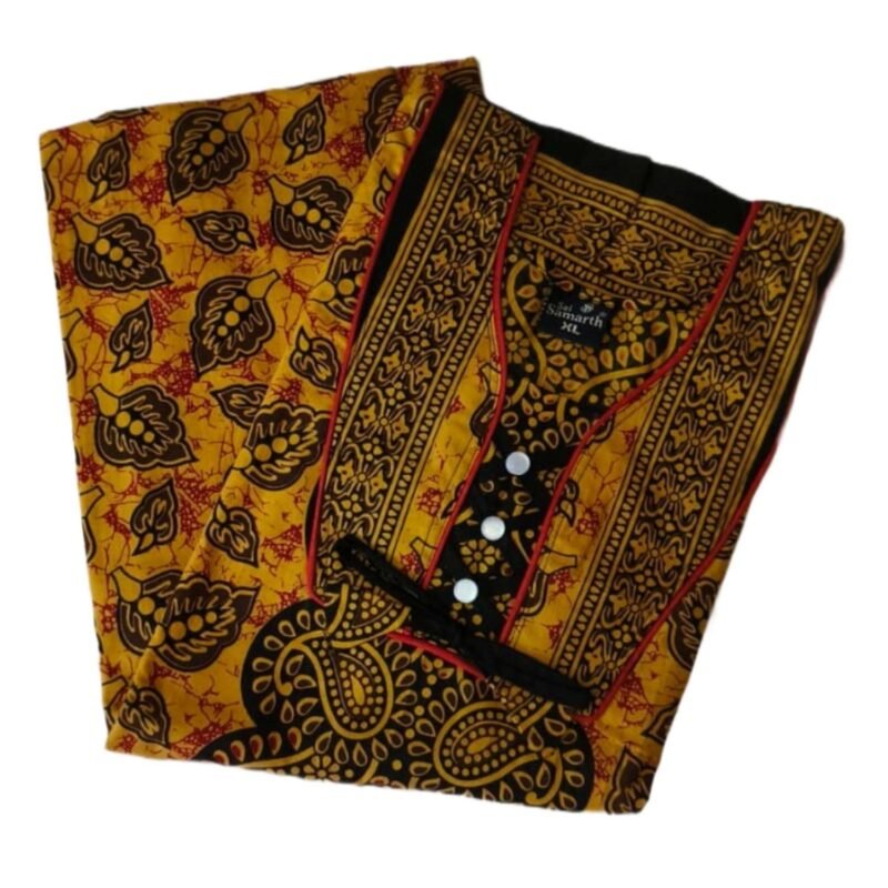 Jaipuri Yellow Cotton Nighty Unfolded