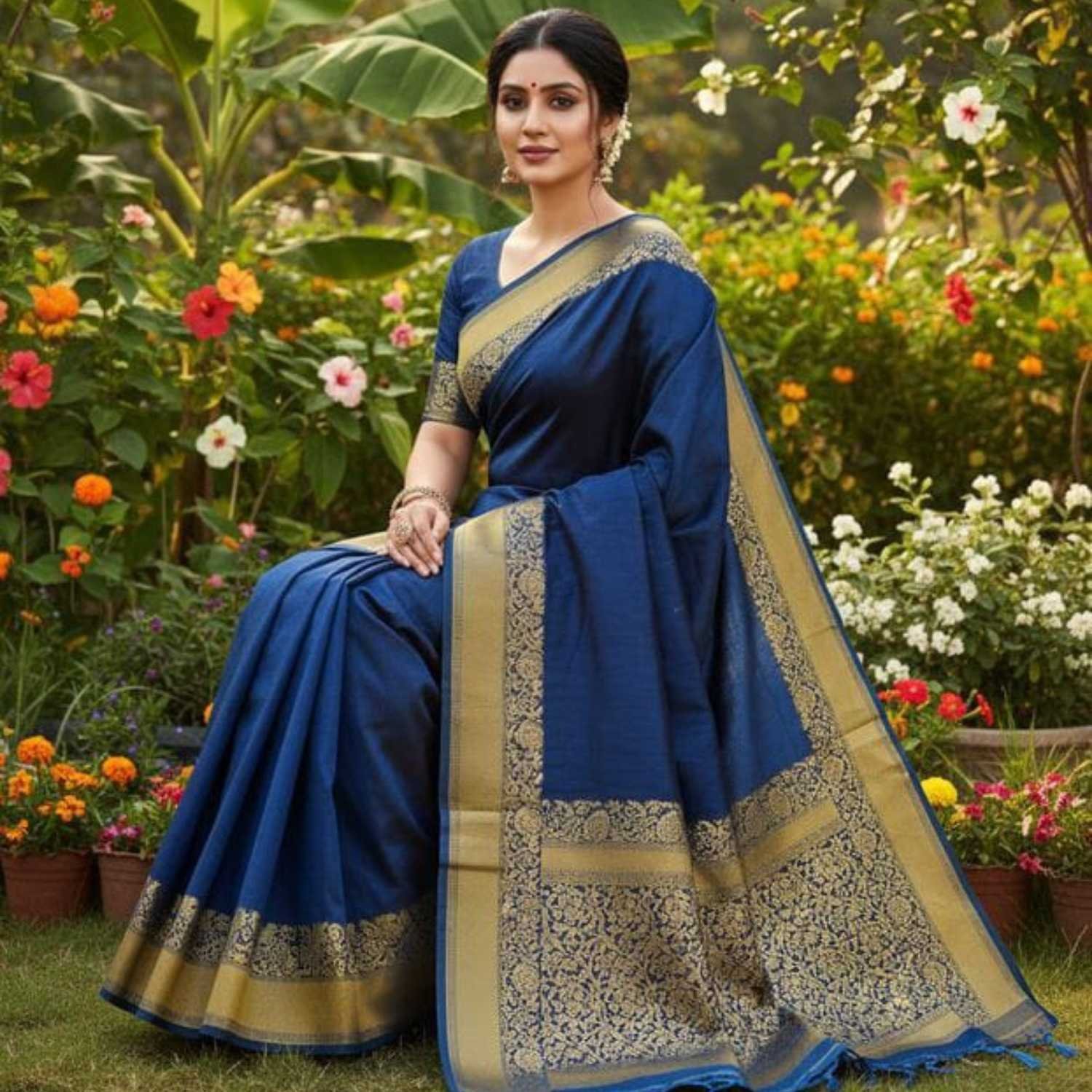 Art Silk Saree With Blouse For Women Model 1 Lifestyle