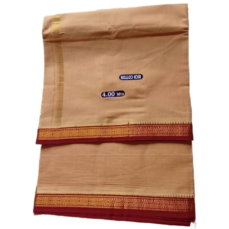 Beige Cotton Dhoti 4 Meters Unstitched Unfolded